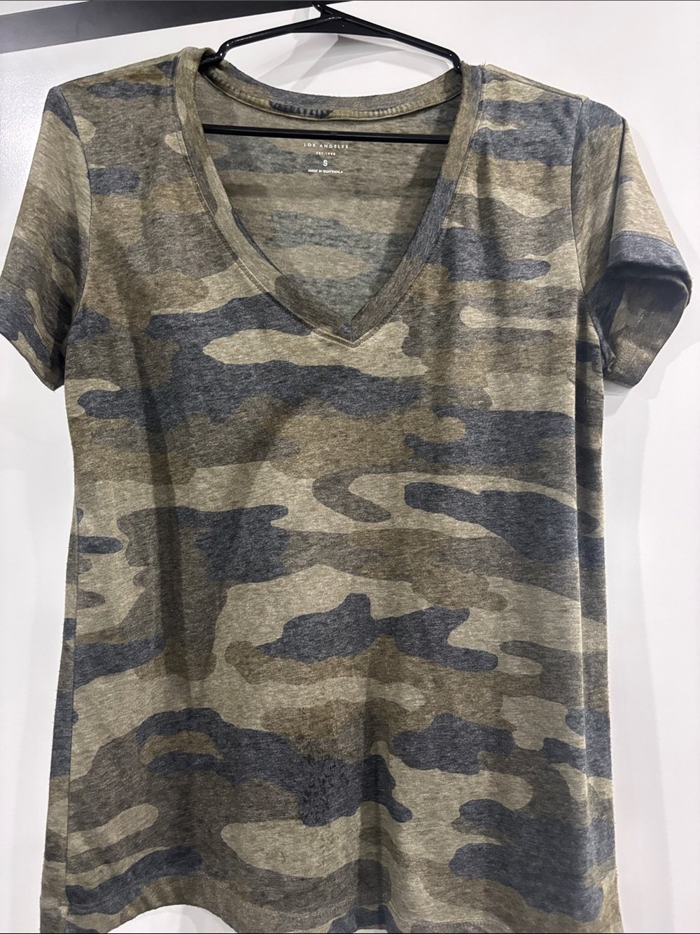 Lucky Brand Camo V-Neck Tee in Olive and Gray